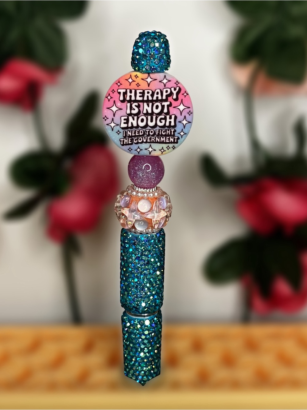 Therapy Is Not Enough… Sassy Funny Blue Rhinestone Handmade Beaded Pen